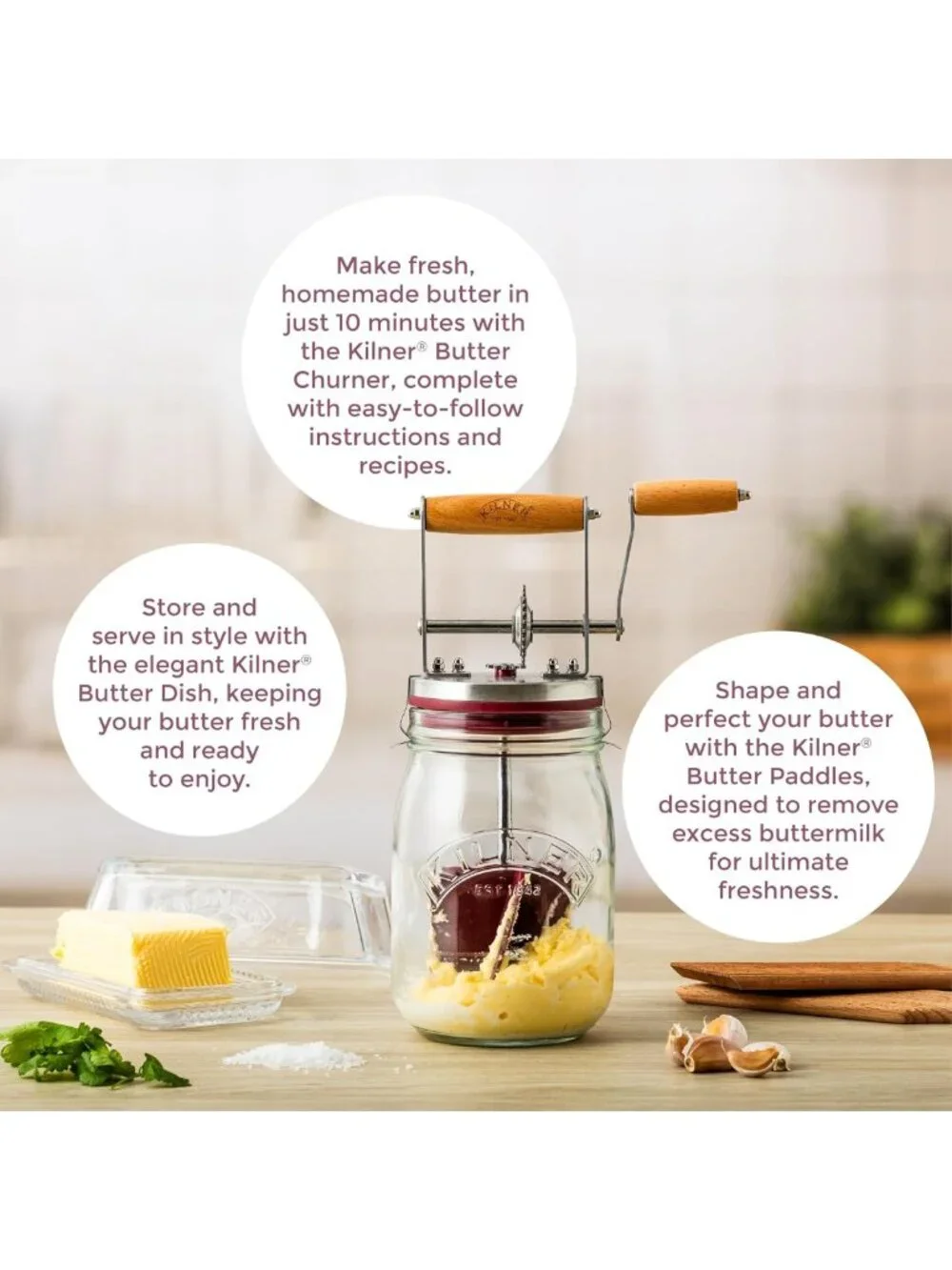 Vintage Glass Butter Churner - Make Homemade Butter in 10 Minutes, 34 oz